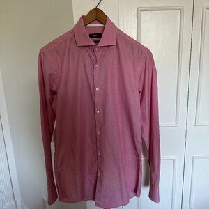 Hugo Boss Men's Pink Slim Fit Button-Down, Size US 15 (Medium), 100% Cotton